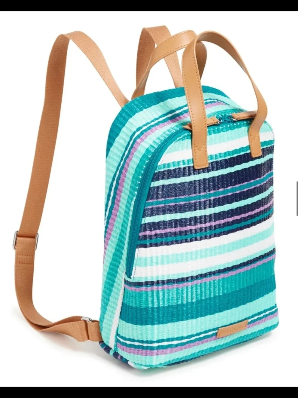 Vera Bradley Teal & Navy Stripe Straw Mini Totepack-NWT - Picture 3 of 6